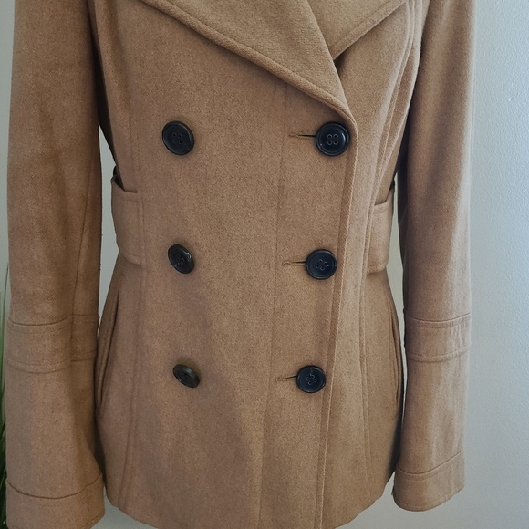 🌟MODA International Double-Breasted Wool-Blend Pea Coat, Camel Tan Size Small - Picture 2 of 9